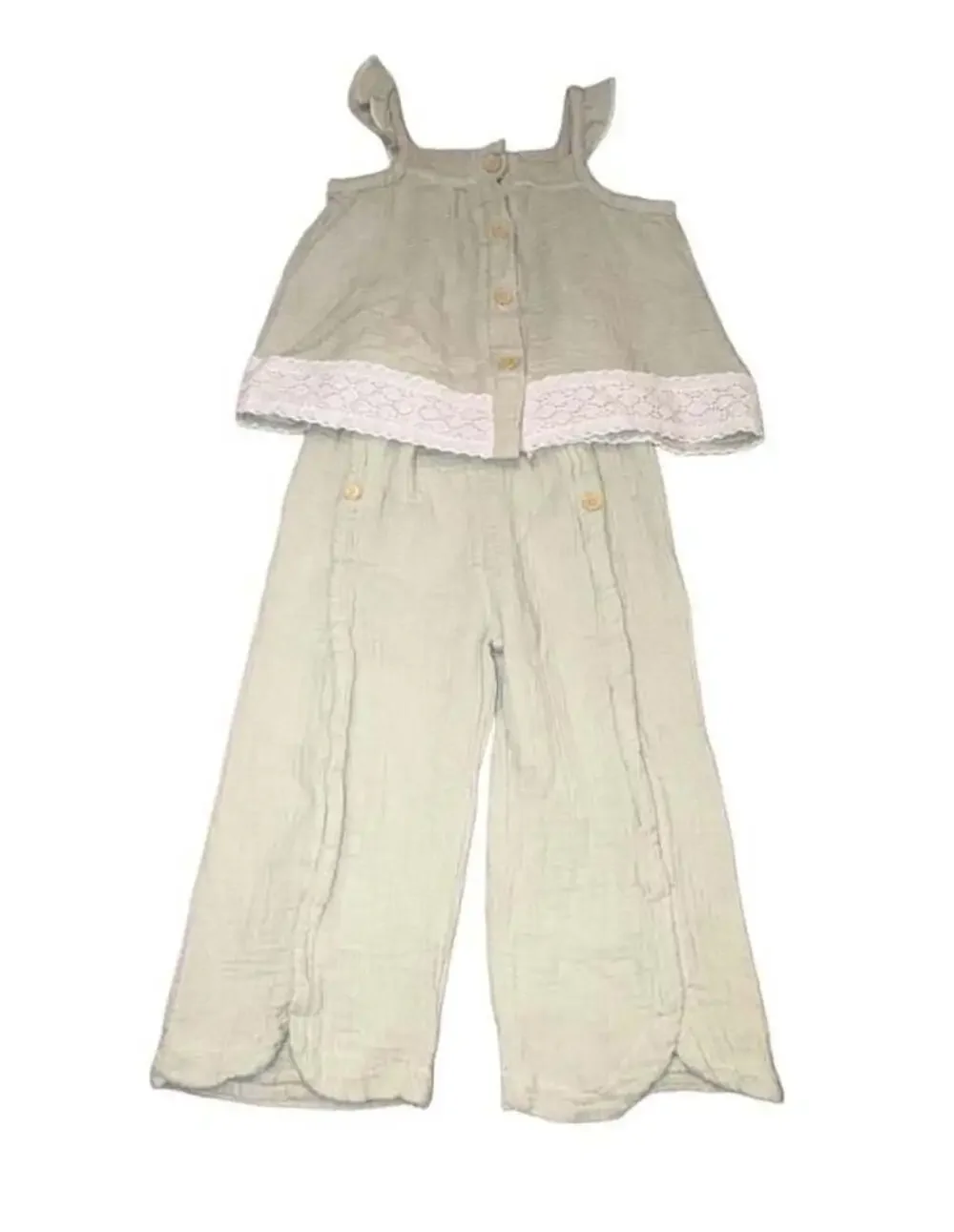 RZ by Rachel Zoe Girls Sage Green Muslin 2-Piece Outfit Set Size 3T